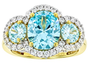 Blue And White Cubic Zirconia 18k Yellow Gold Over Sterling Silver Ring 6.25ctw