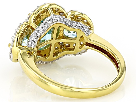 Blue And White Cubic Zirconia 18k Yellow Gold Over Sterling