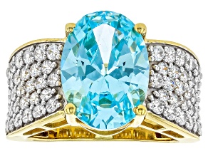 Blue And White Cubic Zirconia 18k Yellow Gold Over Sterling Silver Ring 10.90ctw