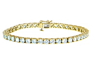 Blue Cubic Zirconia 18k Yellow Gold Over Sterling Silver Tennis Bracelet 15.50ctw