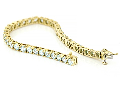 Blue Cubic Zirconia 18k Yellow Gold Over Sterling Silver Tennis Bracelet 15.50ctw