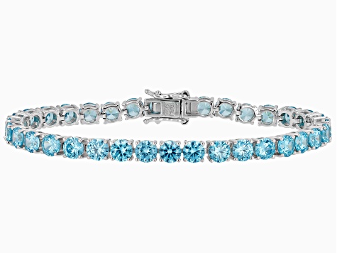 Blue Cubic Zirconia Rhodium Over Sterling Silver Tennis Bracelet 27.20ctw