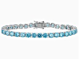Blue Cubic Zirconia Rhodium Over Sterling Silver Tennis Bracelet 27.20ctw