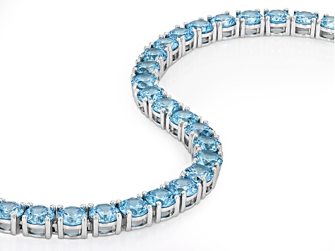 Blue Cubic Zirconia Rhodium Over Sterling Silver Tennis Bracelet 27.20ctw