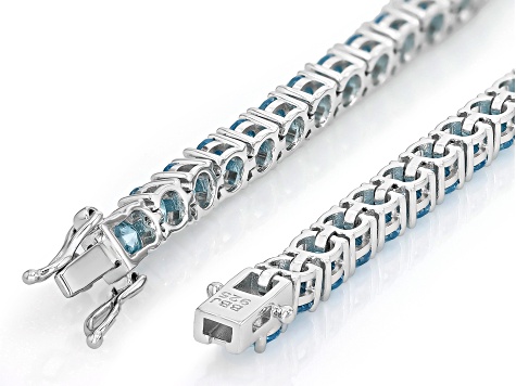 Blue Cubic Zirconia Rhodium Over Sterling Silver Tennis Bracelet 27.20ctw