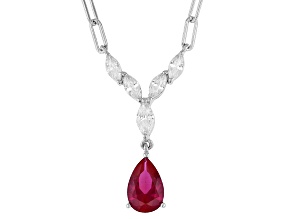 Lab Created Ruby And White Cubic Zirconia Rhodium Over Sterling Silver Necklace