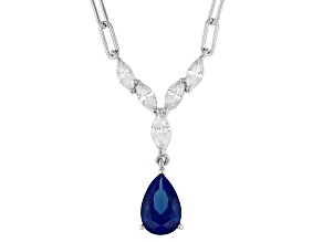 Blue Lab Created Sapphire And White Cubic Zirconia Rhodium Over Sterling Silver Necklace 2.97ctw