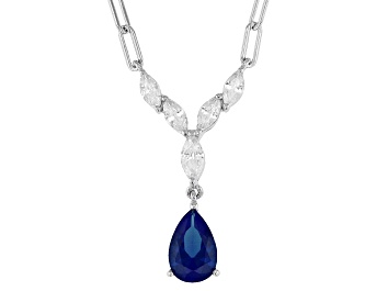 Picture of Blue Lab Created Sapphire And White Cubic Zirconia Rhodium Over Sterling Silver Necklace 2.97ctw