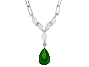 Green And White Cubic Zirconia Rhodium Over Sterling Silver Necklace 3.07