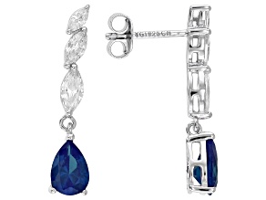 Blue Lab Created Sapphire And White Cubic Zirconia Rhodium Over Sterling Silver Earrings 3.24ctw