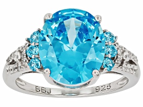 Blue And White Cubic Zirconia Rhodium Over Sterling Silver Ring 8.26ctw
