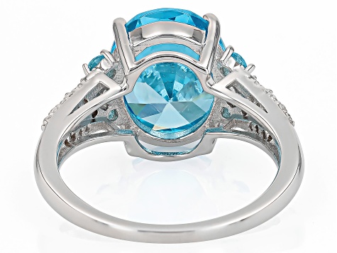 Blue And White Cubic Zirconia Rhodium Over Sterling Silver