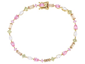 Green, Pink, Champagne & White Cubic Zirconia 18k Yellow Gold Over Silver Tennis Bracelet 13.21ctw