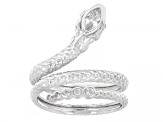 White Cubic Zirconia Rhodium Over Sterling Silver Snake Ring 0.47ctw
