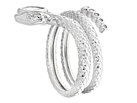 White Cubic Zirconia Rhodium Over Sterling Silver Snake Ring 0.47ctw