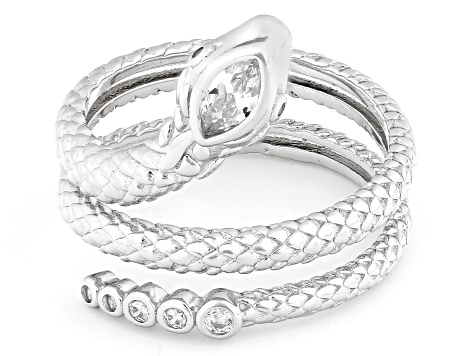 White Cubic Zirconia Rhodium Over Sterling Silver Snake Ring 0.47ctw