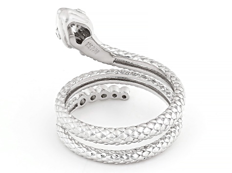 White Cubic Zirconia Rhodium Over Sterling Silver Snake Ring 0.47ctw