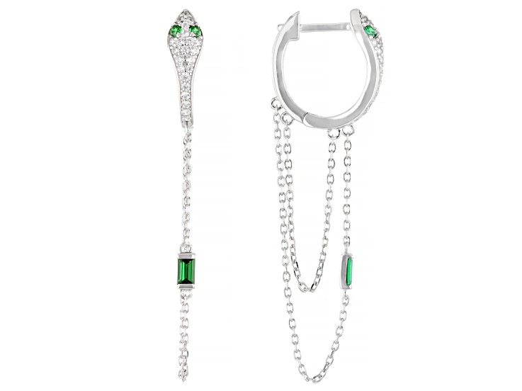 Green And White Cubic Zirconia Rhodium Over Sterling Silver Snake Earrings 1.43ctw