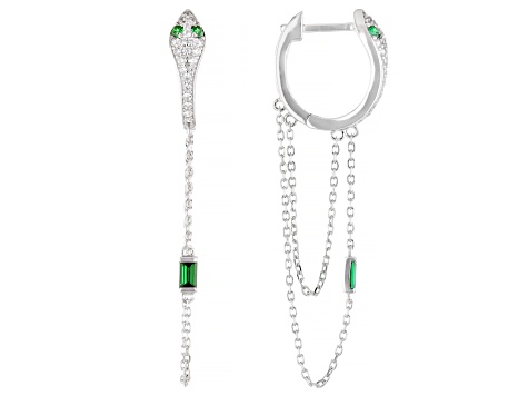Green And White Cubic Zirconia Rhodium Over Sterling Silver Snake Earrings 1.43ctw