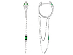 Green And White Cubic Zirconia Rhodium Over Sterling Silver Snake Earrings 1.43ctw