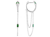 Green And White Cubic Zirconia Rhodium Over Sterling Silver Snake Earrings 1.43ctw