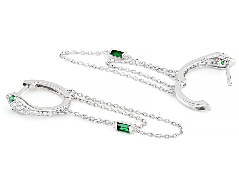 Green And White Cubic Zirconia Rhodium Over Sterling Silver Snake Earrings 1.43ctw