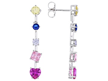 Picture of Mutli-Gem Simulants Rhodium Over Silver Earrings 3.64ctw