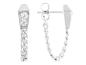 White Cubic Zirconia Rhodium Over Sterling Silver Curb Earrings 0.44ctw
