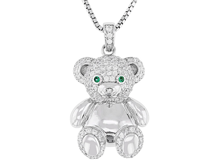 Green And White Cubic Zirconia Rhodium Over Sterling Silver Teddy