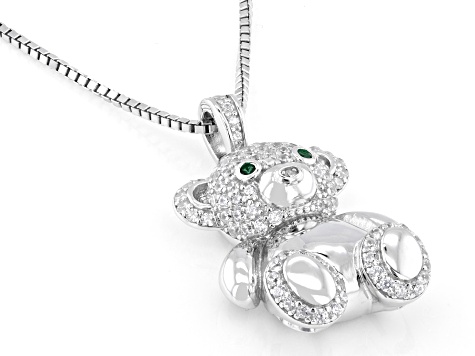 Green And White Cubic Zirconia Rhodium Over Sterling Silver