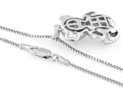 Green And White Cubic Zirconia Rhodium Over Sterling Silver Teddy Bear Pendant 1.58ctw