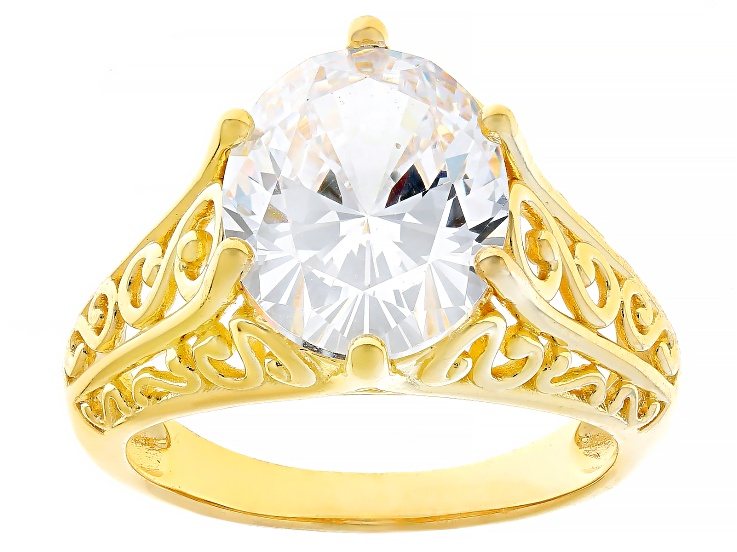 White Cubic Zirconia 18k Yellow Gold Over Sterling Silver Ring 7.39ctw