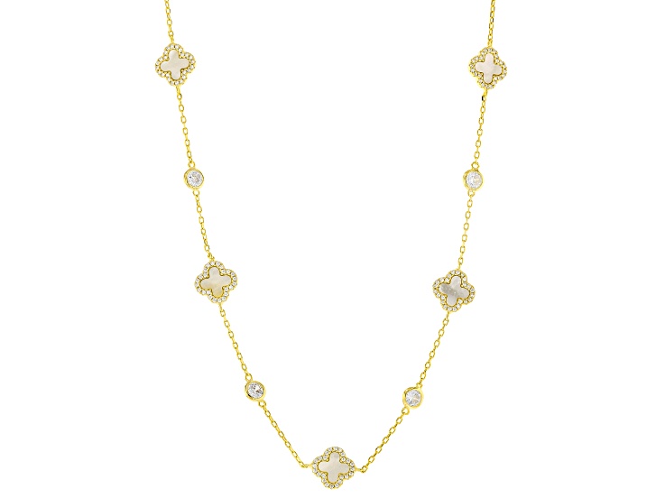 White Cubic Zirconia And White Mother-Of-Pearl 14k Yellow