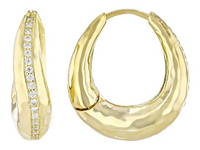 White Cubic Zirconia 14k Yellow Gold Over Sterling Silver Hoops 0.36ctw