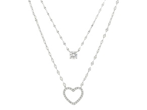 White Cubic Zirconia Rhodium Over Sterling Silver Heart Necklace 1.39ctw