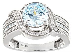 Blue And White Cubic Zirconia Rhodium Over Sterling Silver Ring 3.00ctw