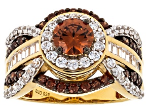 Mocha And White Cubic Zirconia 18k Yellow Gold Over Sterling Silver Ring 3.15ctw