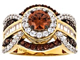 Mocha And White Cubic Zirconia 18k Yellow Gold Over Sterling Silver Ring 3.15ctw