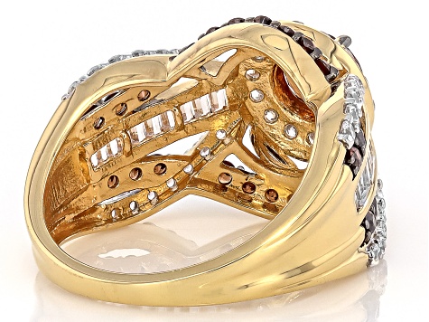 Mocha And White Cubic Zirconia 18k Yellow Gold Over Sterling Silver Ring 3.15ctw