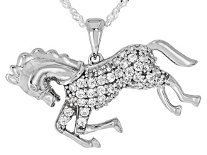 White Cubic Zirconia Rhodium Over Sterling Silver Horse Pendant 1.00ctw