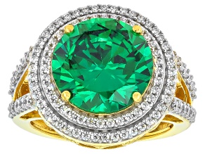 Green And White Cubic Zirconia 18k Yellow Gold Over Sterling Silver Ring 10.45ctw