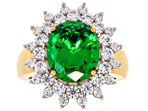 Green And White Cubic Zirconia 18k Yellow Gold Over Sterling Silver Ring 8.00ctw