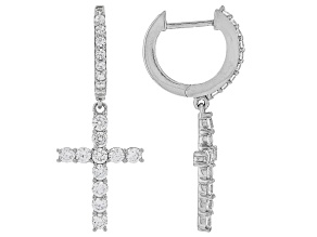White Cubic Zirconia Rhodium Over Sterling Silver Cross Earrings 2.20ctw