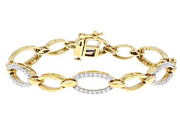 White Cubic Zirconia 18K Yellow Gold Over Sterling Silver Tennis Bracelet 5.96ctw
