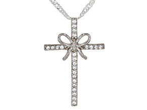 White Cubic Zirconia Rhodium Over Sterling Silver Cross Pendant 0.18ctw