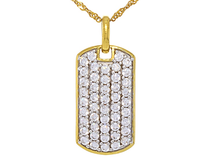 Men's "cz DOG Tag" Necklace| Men's Brushed Silver Stainless Steel Cubic Zirconia Dog Tag Pendant