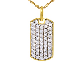 White Cubic Zirconia 18k Yellow Gold Over Sterling Silver Dog Tag Pendant with Chain 2.50ctw