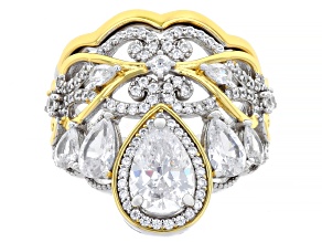 White Cubic Zirconia Rhodium And 18k Yellow Gold Over Sterling Silver Ring 5.28ctw