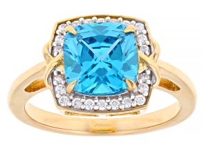 Blue And White Cubic Zirconia 18k Yellow Gold Over Sterling Silver Ring 3.43ctw