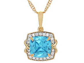 Blue And White Cubic Zirconia 18k Yellow Gold Over Sterling Silver Pendant 3.43ctw